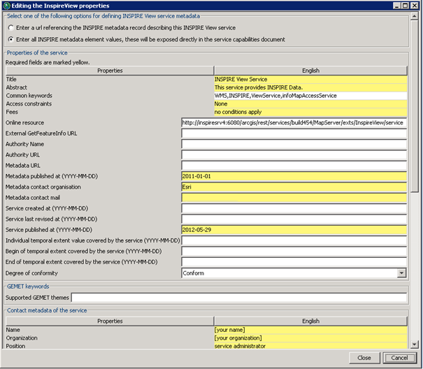 Bearbeiten der Eigenschaften des INSPIRE View Service Bearbeiten der Eigenschaften des INSPIRE View Service