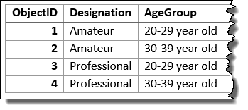 Eingabe-Layer, der mit den Feldern "Designation" und "AgeGroup" zusammengefasst wurde Eingabe-Layer, der mit den Feldern "Designation" und "AgeGroup" zusammengefasst wurde
