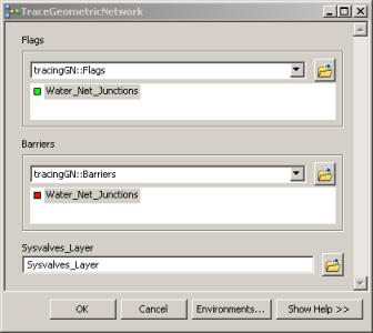 TraceGeometricNetwork (Werkzeugdialogfeld) TraceGeometricNetwork (Werkzeugdialogfeld)
