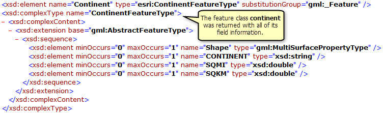 Cities-Feature-Class und die zugehörigen Feldinformationen, die von der gefilterten DescribeFeatureType-Operation zurückgegeben werden Cities-Feature-Class und die zugehörigen Feldinformationen, die von der gefilterten DescribeFeatureType-Operation zurückgegeben werden