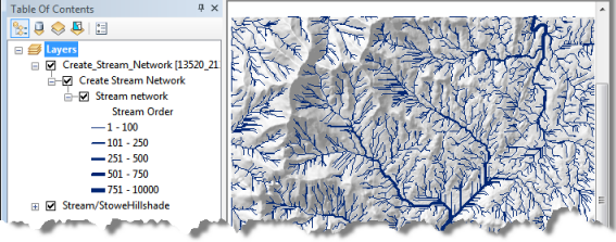 ArcMap nach der Ausführung des Tasks "Create Steam Network" ArcMap nach der Ausführung des Tasks "Create Steam Network"